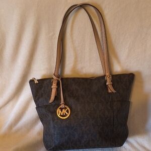 Michael Kors Dark Brown Large Jet Set Travel Tote with Gold Accents